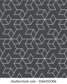 Abstract geometric pattern with crossing thin white lines on grey background. Seamless linear rapport. Stylish fractal texture. Vector rapport to fill the background, laser engraving and cutting.