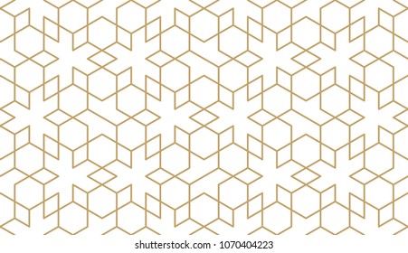 Abstract geometric pattern with crossing thin golden lines on white background. Seamless linear rapport. Stylish fractal texture. Vector rapport to fill the background, laser engraving and cutting.