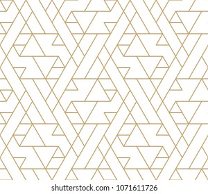 Abstract geometric pattern with crossing thin golden lines on white background. Seamless linear rapport. Stylish fractal texture. Vector rapport to fill the background, laser engraving and cutting.