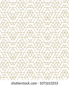 Abstract geometric pattern with crossing thin golden lines on white background. Seamless linear rapport. Stylish fractal texture. Vector rapport to fill the background, laser engraving and cutting.