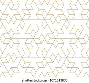 Abstract geometric pattern with crossing thin golden lines on white background. Seamless linear rapport. Stylish fractal texture. Vector rapport to fill the background, laser engraving and cutting.