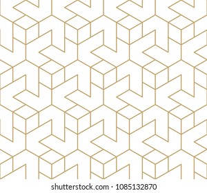 Abstract geometric pattern with crossing thin golden lines on white background. Seamless linear rapport. Stylish fractal texture. Vector pattern to fill the background, laser engraving and cutting.
