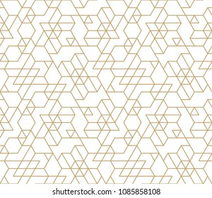 Abstract geometric pattern with crossing thin golden lines on white background. Seamless linear rapport. Stylish fractal texture. Vector rapport to fill the background, laser engraving and cutting.