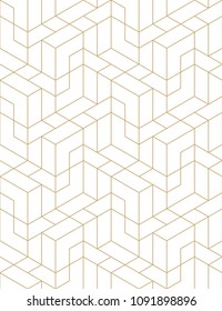Abstract geometric pattern with crossing thin golden lines on white background. Seamless linear rapport. Stylish fractal texture. Vector pattern to fill the background, laser engraving and cutting.