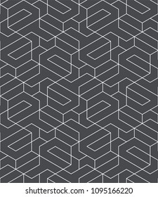 Abstract geometric pattern with crossing thin strate lines and geometric shapes. Seamless linear rapport. Stylish fractal texture. Vector pattern to fill the background, laser engraving and cutting.