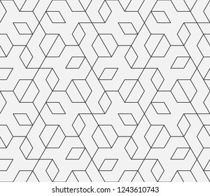 Abstract geometric pattern with crossing thin lines, triangles and polygons. Stylish texture in monochrome color. Seamless linear pattern. Modern swatch for design.