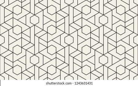 Abstract geometric pattern with crossing thin lines, triangles and polygons. Stylish texture in monochrome color. Seamless linear pattern. Modern swatch for design.