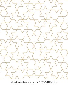 Abstract geometric pattern with crossing thin lines, triangles and polygons. Stylish texture in monochrome color. Seamless linear pattern. Modern swatch for design.