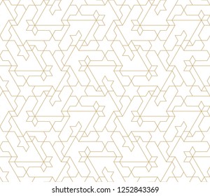 Abstract geometric pattern with crossing thin lines, triangles and polygons. Stylish texture in monochrome color. Seamless linear pattern. Modern swatch for design.