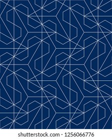 Abstract geometric pattern with crossing thin lines, triangles and polygons. Stylish texture in monochrome color. Seamless linear pattern. Modern swatch for design.