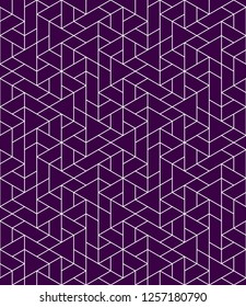 Abstract geometric pattern with crossing thin lines, triangles and polygons. Stylish texture in monochrome color. Seamless linear pattern. Modern swatch for design.