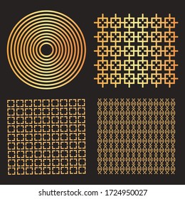 Abstract geometric pattern with crossing thin golden lines on black background.Seamless vector pattern with intersecting straight stripes and squares.Stylish vector texture.