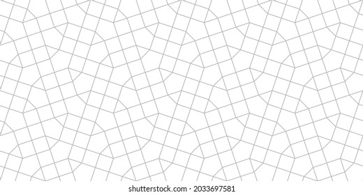 Abstract geometric pattern with crossing thin lines and polygons. Seamless linear design for textile, fabric and wrapping. Stylish vector monochrome texture. Trendy mosaic background.