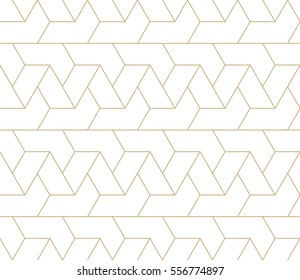Abstract geometric pattern with crossing thin golden lines on white background. Seamless  linear design. Stylish vector texture.
