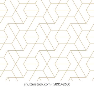 Abstract geometric pattern with crossing thin golden lines on white background. Seamless  linear design. Stylish vector texture. 
