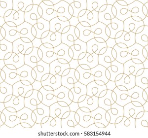 Abstract geometric pattern with crossing thin golden lines on white background. Seamless  linear design. Stylish vector texture. 
