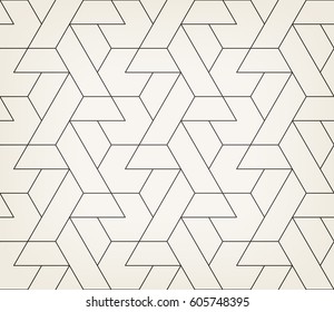 Abstract geometric pattern with crossing thin black lines on light gray background. Seamless linear rapport. Stylish vector texture. Lattice design