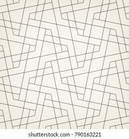 Abstract geometric pattern with crossing thin lines, stars and polygons. Seamless linear rapport. Stylish fractal texture. Vector rapport to fill the background, laser engraving and cutting.