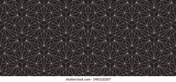 Resumen del patrón geométrico con el cruce de líneas blancas y polígonos sobre fondo negro. Diseño lineal sin inconvenientes de estilo Art Decó. Textura vectorial estilizada para tela textil y envoltura.