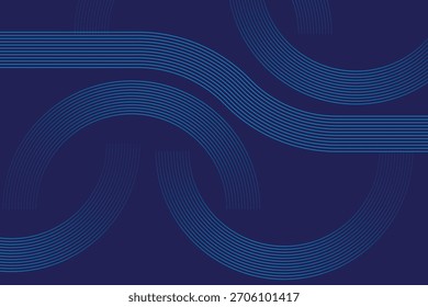 Abstraktes geometrisches Muster mit gekrümmten Linien auf dunkelblauem Hintergrund. Technologie-Texturdesign
