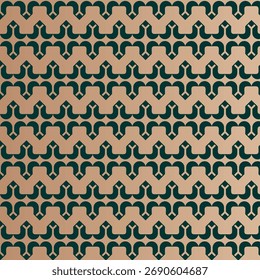 Abstract geometric pattern with curved shapes in dark green and beige