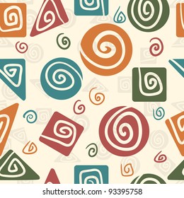 Abstract Geometric Pattern With Curves Retro Colored
