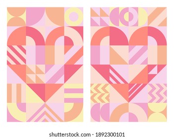 Abstract geometric pattern valentine’s day scandinavian style. Design conceptual background images for cards, posters, flyers, brochures, covers, website, wallpaper. Vector illustration.
