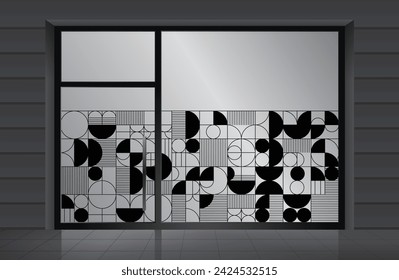 Diseño de patrones geométricos abstractos. Diseño de vidrio artístico para espacio residencial y comercial. Película de ventana esmerilada decorativa.