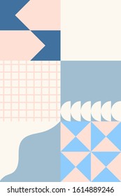 Abstract geometric pattern design artwork with simple shapes and forms colored with subtle and delicate colors palette. Perfect for web banner, business presentation, backdrop prints, fabric textile.
