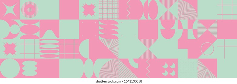 Abstract geometric pattern design artwork with simple shapes and forms colored with subtle and delicate colors palette. Perfect for web banner, business presentation, backdrop prints, fabric textile.