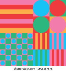 Abstract geometric pattern design background. Artwork from shapes. Stripes, squares and ellipses. 