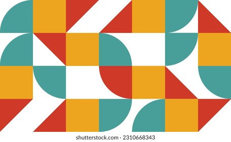 Abstract geometric pattern design background vector. Wallpaper design with semi circle, square, triangle shape. Modern and trendy illustration perfect for decor, cover, print, banner.