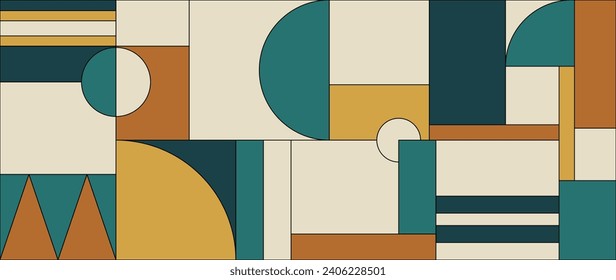 Abstract geometric pattern design background vector. Wallpaper design with circle, square, geometric shape and line . Modern and trendy illustration perfect for decor, cover, print, banner, interior.
