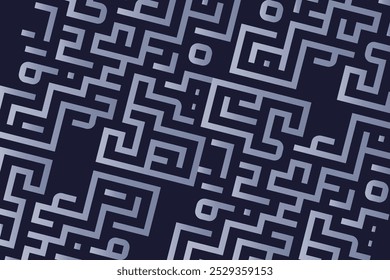 Abstract geometric pattern design featuring intricate maze-like shapes on a dark background