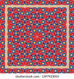 Abstract geometric pattern.  Design for print on silk neck scarf, kerchief, pillow, bandana, carpet.