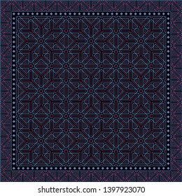 Abstract geometric pattern.  Design for print on silk neck scarf, kerchief, pillow, bandana, carpet.