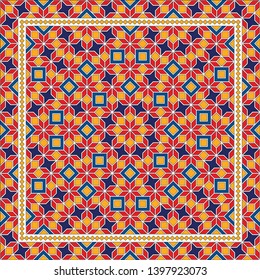 Abstract geometric pattern.  Design for print on silk neck scarf, kerchief, pillow, bandana, carpet.