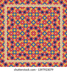 Abstract geometric pattern.  Design for print on silk neck scarf, kerchief, pillow, bandana, carpet.