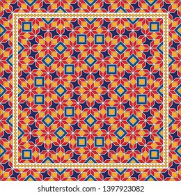 Abstract geometric pattern.  Design for print on silk neck scarf, kerchief, pillow, bandana, carpet.