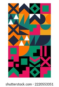 Abstract geometric pattern design with simple geometric shapes and basic colorful patterns. Suitable for use in posters, background images. Website design, branding, albums, typography, fashion