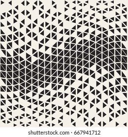 Abstract geometric pattern design. Vector illustration for hipster fashion. White black colors. Triangle shape print. Halftone graphic background. Retro monochrome pattern. Fade contrast lattice.