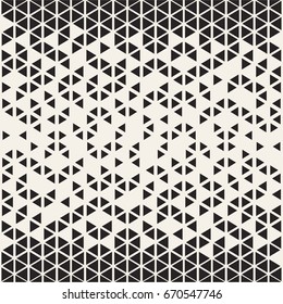 Abstract geometric pattern design. Vector illustration for hipster fashion. White black colors. Triangle shape print. Halftone graphic background. Retro monochrome pattern. Fade contrast lattice.