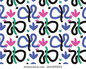 Abstract geometric pattern design of a wavy line with a colorful flower