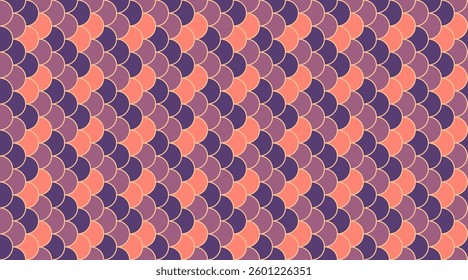 Abstract geometric pattern.  Diagonal scales in coral and purple hues create a stylish, modern design. Ideal for backgrounds, textiles, or website design.