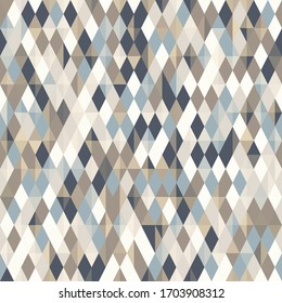 Abstract geometric pattern, diamond shapes. Geo background wallpaper. Nice retro colors - mustard yellow, turquoise teal, navy blue. Seamless vector pattern.