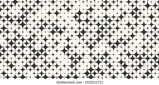 Abstrato padrão geométrico de diferentes tamanhos de elementos. Fundo preto e branco