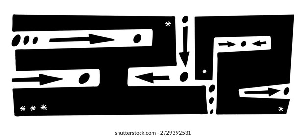 Abstrato padrão geométrico doodles. Labirinto naive fundo rabiscar com setas. Labirinto ornamento tribal silhueta de fundo decorativo. Índices de retângulos ingênuos. Vetor bg horizontal simples.