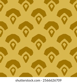 Abstract Geometric Pattern in Earthy Tones. Seamless geometric pattern with layered arches and teardrop shapes in warm earthy tones on a muted beige background. Ideal for decor and textile design.