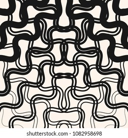 Abstract geometric pattern with fading diagonal wavy lines, halftone stripes. Optical art texture. Trendy black and white background. Horizontally seamless design for decor, prints. - Stock vector