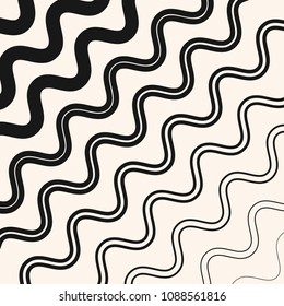 Abstract geometric pattern with fading diagonal wavy lines, halftone stripes. Extreme sport style. Optical art texture. Trendy black and white background. Design for covers, prints. Stock vector